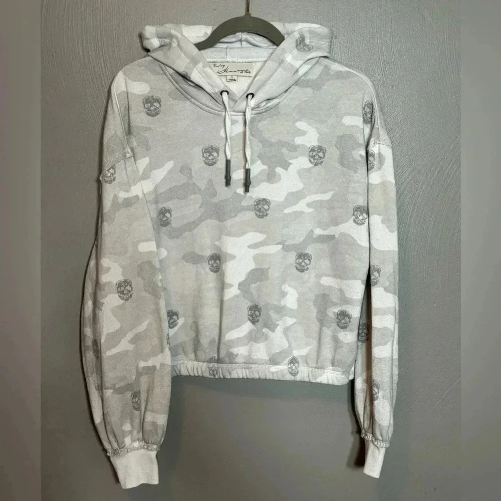 Vintage Havana Women's Burnout Hoodie Camo Skulls Halloween Elastic Size Small